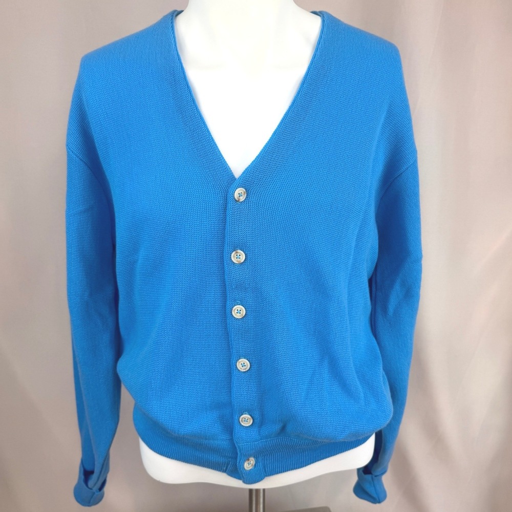 NWOT Vintage BOTANY 500 Mens|L|Cardigan Knit Blue Sweater Coastal Grandpa USA